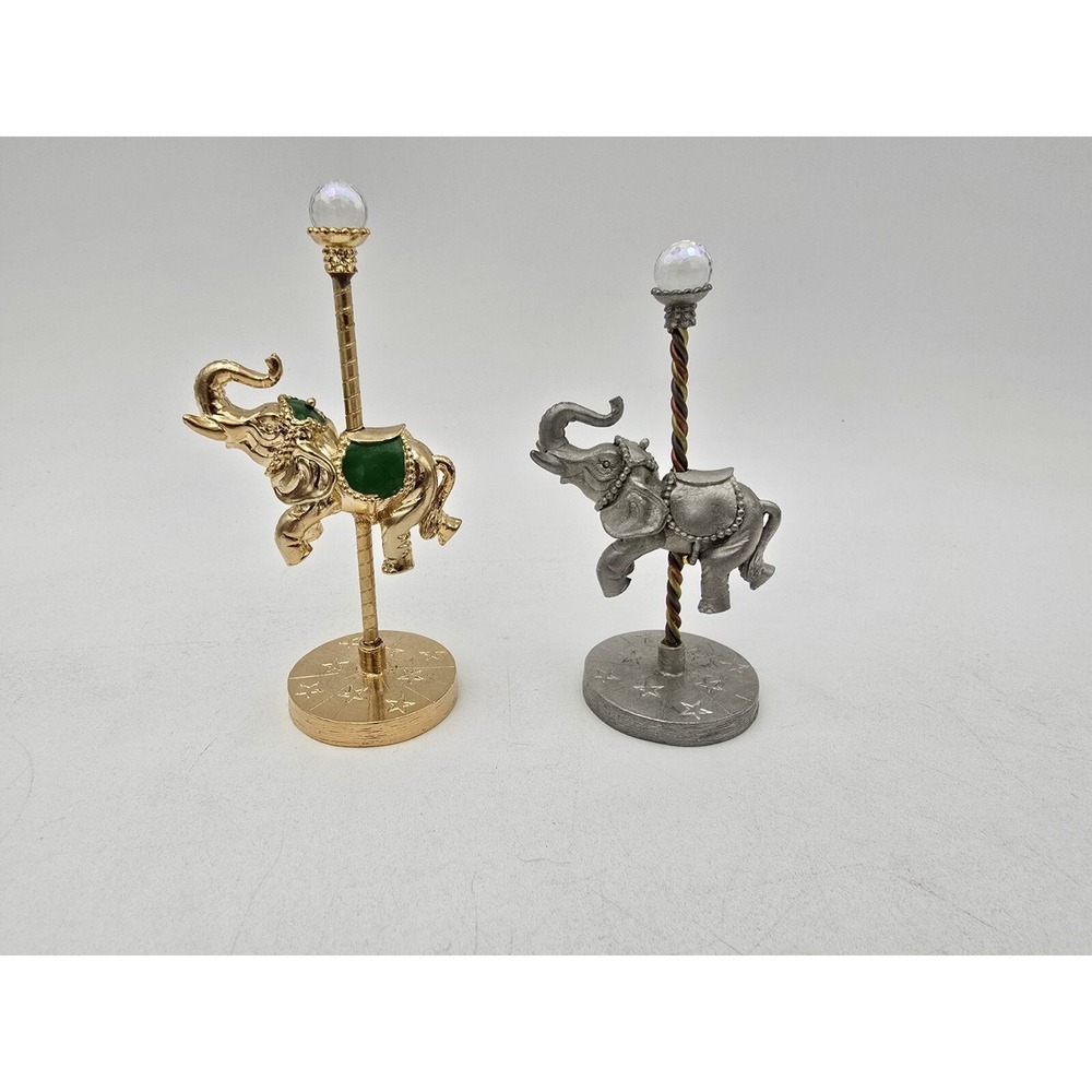 Set Of‎ 2 Spoontiques Carousel Elephant Pewter Figurines 1 Is Gold Tone & Enamel